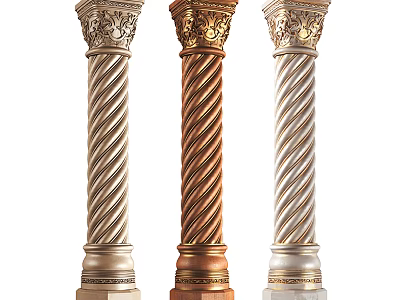 Roman Columns With Twisted Design Ornate Capitals And Gold Copper Silver Tones 3d model