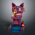 Purple Cat Ear Shaped Decorative Figurine with Candles Book Pumpkin Carrot Plant and Blue Slide