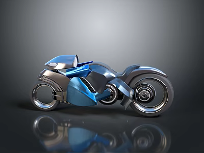 Futuristic Metallic Motorcycle With Sleek Design Blue Accents And Reflective Surface 3d model