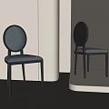 Modern Dining Chairs With Circular Backrest Blue Padded Seat And Black Legs