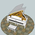 Elegant White Grand Piano And Art Supplies On Checkered Circular Rug