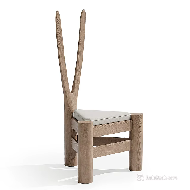 Modern Single Chair With Wooden Frame Unique Curved Backrest And White Upholstered Seat 3d model 