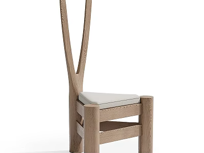 Modern Single Chair With Wooden Frame Unique Curved Backrest And White Upholstered Seat 3d model