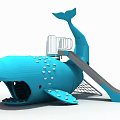 Blue Whale Shaped Playground Equipment With Slide Entrance And Staircase Railings