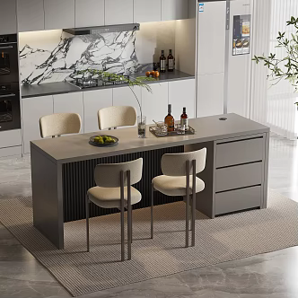 Modern Minimalist Island Table Restaurant Range Hood Gas Stove Oven Modern Bar Table Island Table Red Wine Fruit Plate Jewelry Modern Bar Chair Bar Stool Western Kitchen 3d model