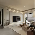 Minimalist Living And Dining Room Interior With TV Wall Sofa Decorative Plants And Natural Light