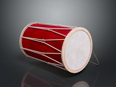 Red Household Decorative Drum With White Surface Wooden Frame And White Binding Ropes 3d model