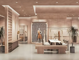 Qui Ji Clothing Store Women's Clothing Store Clothing Shelf Model Dummy Nakajima Booth Cashier Meichen Shelf 3d model