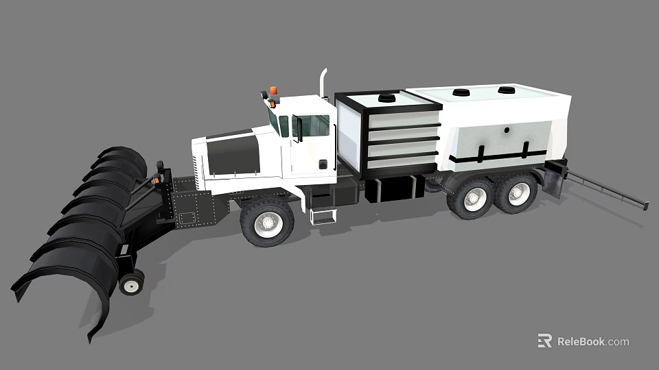 White Heavy Duty Engineering Vehicle Featuring Spiral Front Attachment And Rear Storage Unit 3d model 