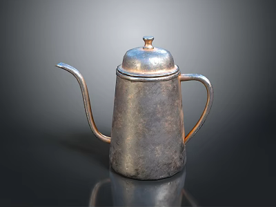 Vintage Metallic Silver Coffee Pot With Long Spout Handle And Lid For Household Daily Use 3d model