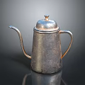 Vintage Metallic Silver Coffee Pot With Long Spout Handle And Lid For Household Daily Use