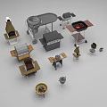 Diverse Outdoor Kitchen Appliances Including Grills Ovens Carts And Cooking Tools