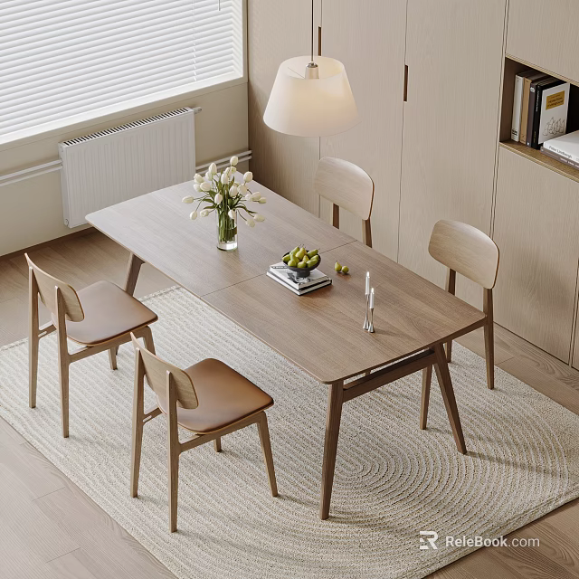 Natural Extendable Solid Wood Dining Table And Chairs Set For Cozy Modern Home Dining Area 3d model 