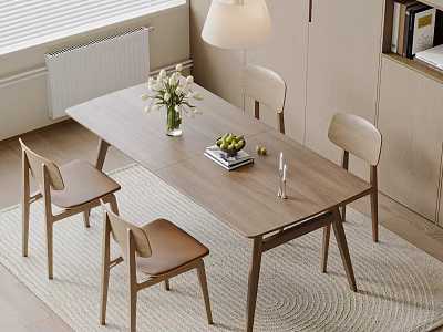 Natural Extendable Solid Wood Dining Table And Chairs Set For Cozy Modern Home Dining Area 3d model