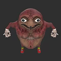 Fantasy Character Creature with Red Skin Large Eyes Open Mouth Skeleton Hands and Colorful Shoes