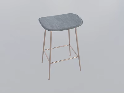 Modern Upholstered Bar Stool With Gray Fabric Seat And Metal Frame Legs 3d model