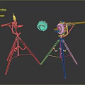 Antique Weapons Featuring Wooden Tripod Stands And Metal Barrels With Central Component