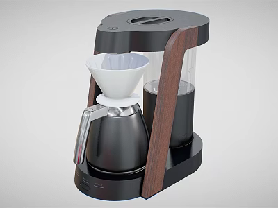 Stylish Black Drip Coffee Maker Kitchen Appliance With Wooden Accents Glass Carafe And Metal Funnel 3d model