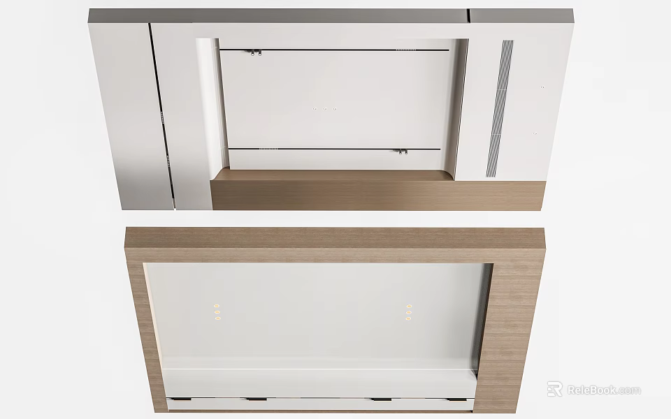 Modern Ceiling Design With Wooden Frame White Panel And Recessed Lights 3d model