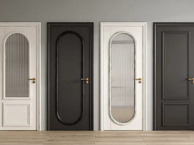 Modern Swing Doors With White Black Frames Arched Glass And Golden Handles 3d model