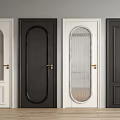 Modern Swing Doors With White Black Frames Arched Glass And Golden Handles
