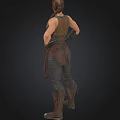 Muscular Female Warrior In Brown Leather Armor With Gloves And Boots