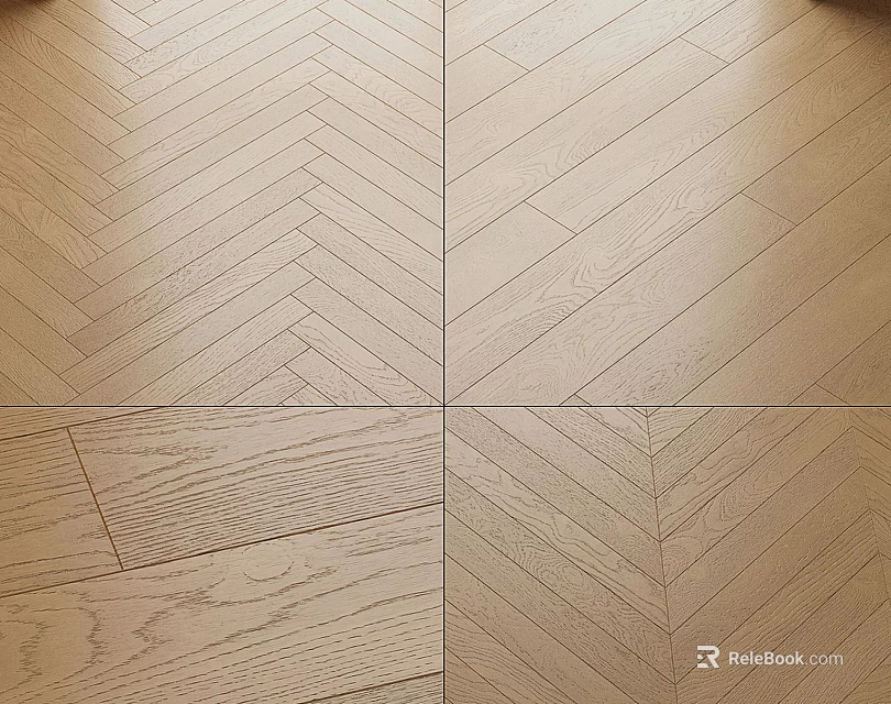 Natural Oak Wooden Flooring with Four Distinct Herringbone and Straight Patterns 3d model 