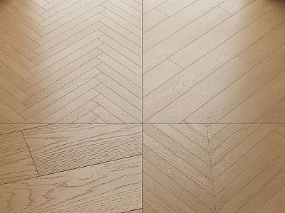 Natural Oak Wooden Flooring with Four Distinct Herringbone and Straight Patterns 3d model