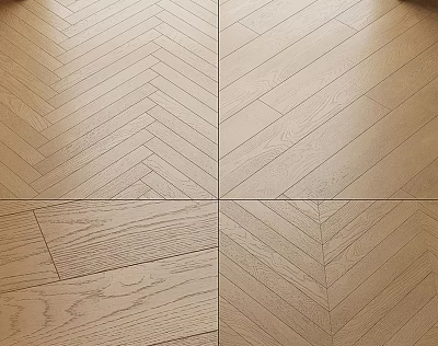 Natural Oak Wooden Flooring with Four Distinct Herringbone and Straight Patterns 3d model