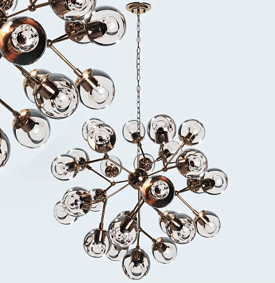 Modern Stylish Chandelier With Glass Globe Bulbs And Multiple Metal Arms For Interior Decor 3d model