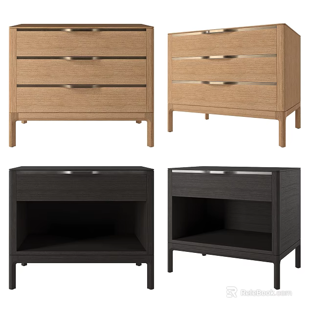 Modern Nightstand Designs with Light Dark Wood Drawers and Open Storage 3d model