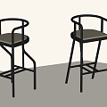 New Chinese Bar Stool and Wood Chair 3d model