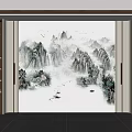 Traditional Chinese Ink Wash Landscape Background Wall With Mountains Boats And Birds