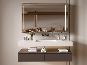 Modern Bathroom Cabinet Bathroom Counter Basin Bathroom Decoration Mirror Cabinet Sink 3d model