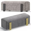 Modern Upholstered Sofa Bench With Gray Linen Fabric And Black Metal Legs