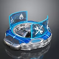 Blue Circular Device With Transparent Panels Flame Symbol And Wrench Icon On Silver Base
