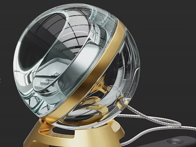 Elegant Modern Decorative Ornament Set with Transparent Glass Sphere Golden Ring and Base 3d model