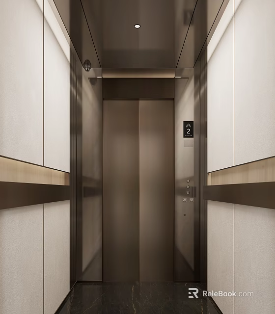 Sleek Modern Elevator Interior With Metal Doors Number Display And Control Panel 3d model