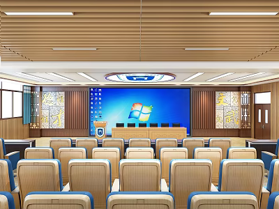 School Conference Room Interior With Seats Podium And Large Screen 3d model