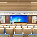 School Conference Room Interior With Seats Podium And Large Screen