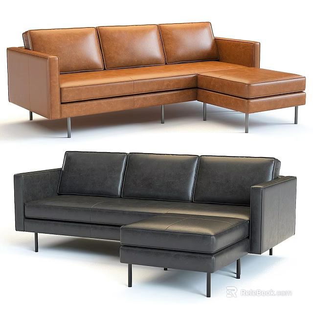 Brown And Black L Shaped Two Seater Leather Sofa Modern Design 3d model