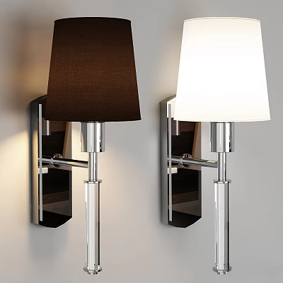 Elegant Wall Lamps With Brown And White Fabric Shades Chrome Metal Brackets Modern Home Decor 3d model