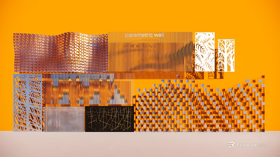 Parametric Wall Design With Geometric Patterns Textures Decorative Elements And Orange Background 3d model