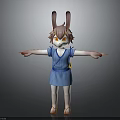 Adorable Rabbit Character in Blue Striped Dress with Orange Eyes and Arms Outstretched