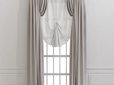 Elegant Layered Curtains With Sheer Valance And Pleated Design For Windows 3d model