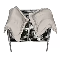 Single Sofa with Black and White Portrait Pattern and White Pillows on Metal Legs