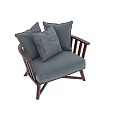 Modern Wooden Frame Leisure Chair With Blue Cushion And Comfortable Pillows