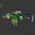 Futuristic Sci Fi Weapon Design With Mechanical Barrel Scope Spring Mechanism And Colorful Details