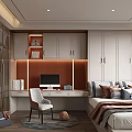 Modern Tatami Bedroom Interior Design With Storage Cabinets Desk And Bookshelves