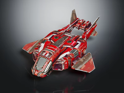 Red Futuristic Cosmic Spaceship With Aerospace Design And Complex Wing Structure 3d model